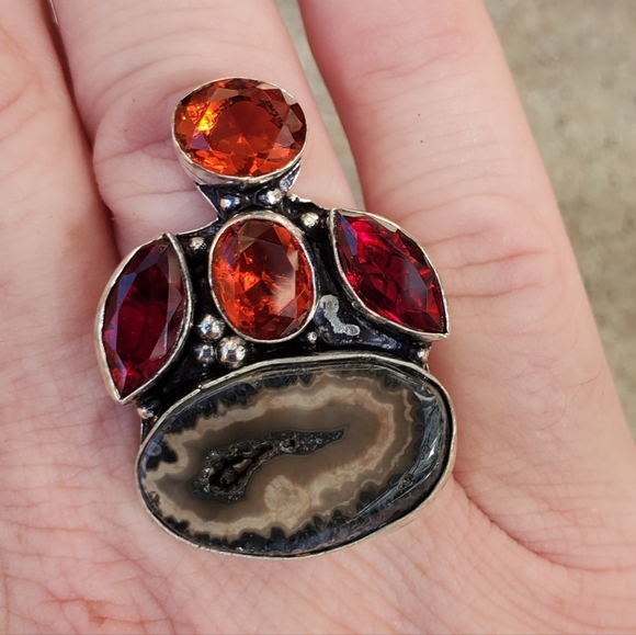 New Solar Agate and Garnet 925 Silver Ring. - Picture 3 of 16